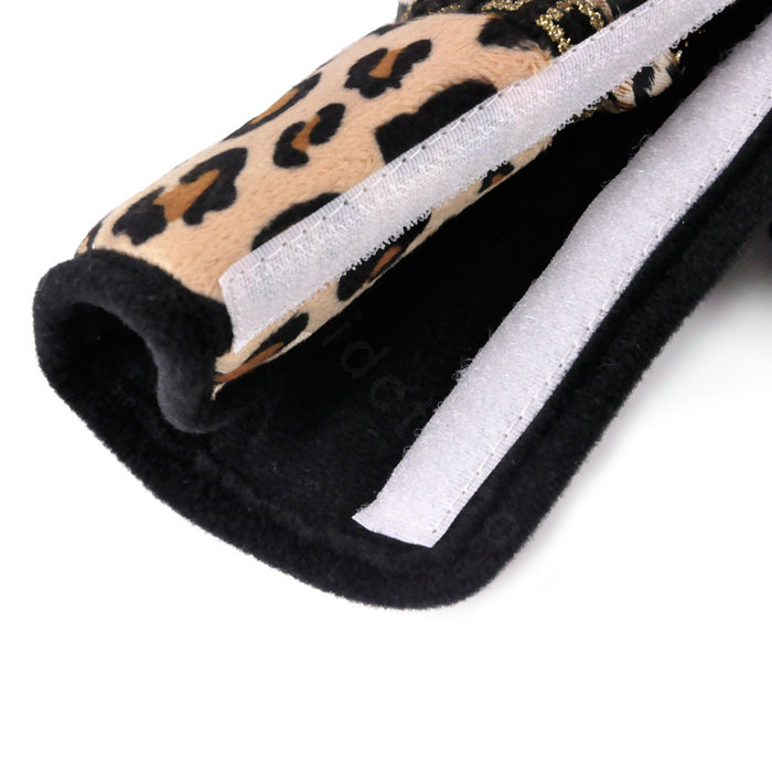 Funky Lace Velvet Leopard Print Automotive Seat Safety Belt Covers Car Decoration 2pcs - Black
