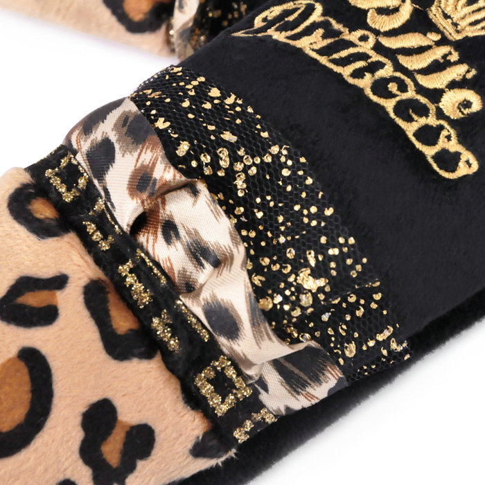 Funky Lace Velvet Leopard Print Automotive Seat Safety Belt Covers Car Decoration 2pcs - Black