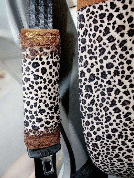 Funky Lace Velvet Leopard Print Automotive Seat Safety Belt Covers Car Decoration 2pcs - Brown