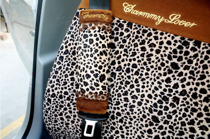 Funky Lace Velvet Leopard Print Automotive Seat Safety Belt Covers Car Decoration 2pcs - Brown
