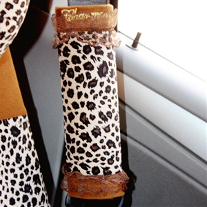 Funky Lace Velvet Leopard Print Automotive Seat Safety Belt Covers Car Decoration 2pcs - Brown