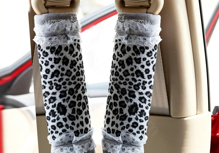 Funky Lace Velvet Leopard Print Automotive Seat Safety Belt Covers Car Decoration 2pcs - Grey