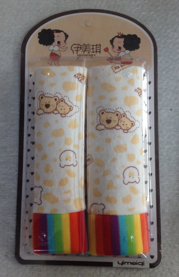 Girls Cute Cartoon Bear Velvet Automotive Seat Safety Belt Covers Car Decoration 2pcs - Beige