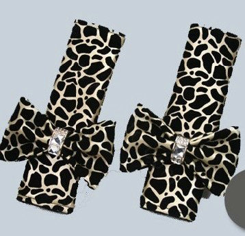 Gold Bowknot Leopard Print PU Leather Automobile Seat Safety Belt Covers Car Decoration 2pcs - Gold