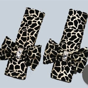 Gold Bowknot Leopard Print PU Leather Automobile Seat Safety Belt Covers Car Decoration 2pcs - Gold
