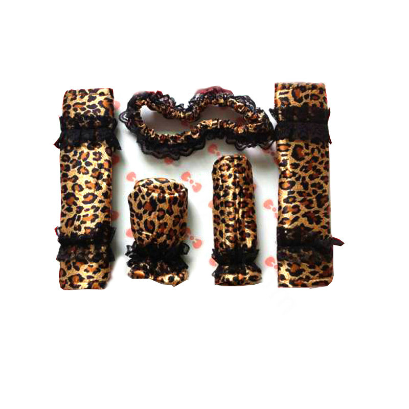 Good Leopard Print Lace Synthetic Fiber Automotive Interior Car Decoration 5pcs Sets - Brown