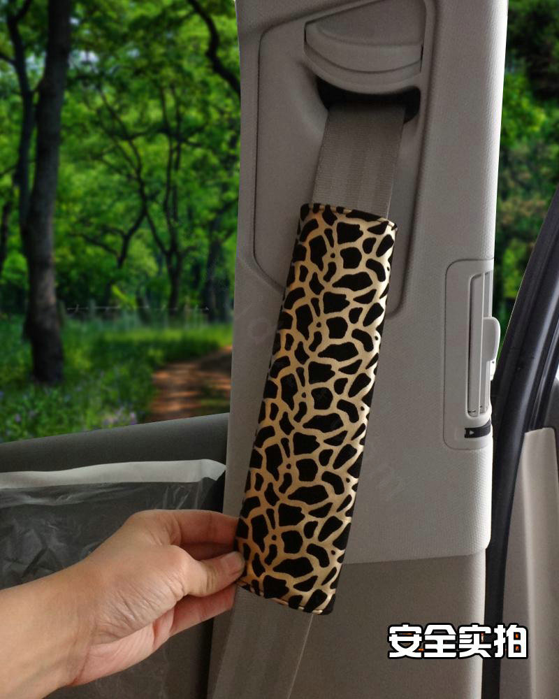 Good Leopard Print PU Leather Automobile Seat Safety Belt Covers Car Decoration 2pcs - Brown