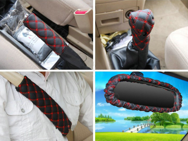 Good Line PU Leather Automotive Interior Car Decoration 5pcs Sets - Red