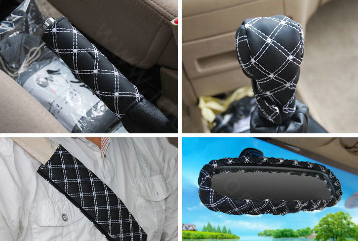 Good Line PU Leather Automotive Interior Car Decoration 5pcs Sets - White