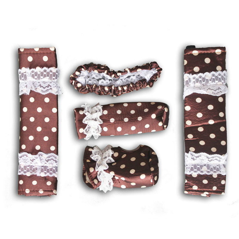Good Polka Dot Lace Synthetic Fiber Automotive Interior Car Decoration 5pcs Sets - Brown