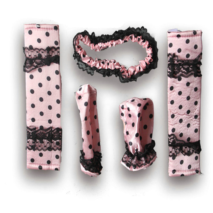 Good Polka Dot Lace Synthetic Fiber Automotive Interior Car Decoration 5pcs Sets - Pink