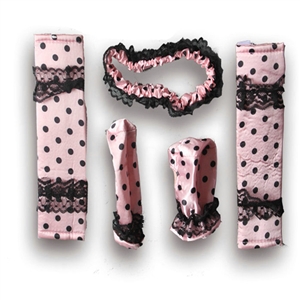 Good Polka Dot Lace Synthetic Fiber Automotive Interior Car Decoration 5pcs Sets - Pink