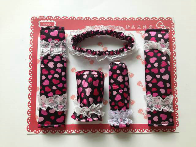 Good Polka Dot Lace Synthetic Fiber Automotive Interior Car Decoration 5pcs Sets - Rose