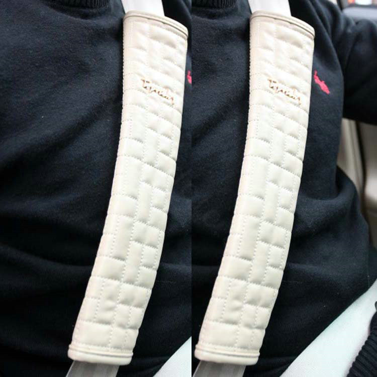 Good Top View PU Leather Automobile Seat Safety Belt Covers Car Decoration 2pcs - Beige