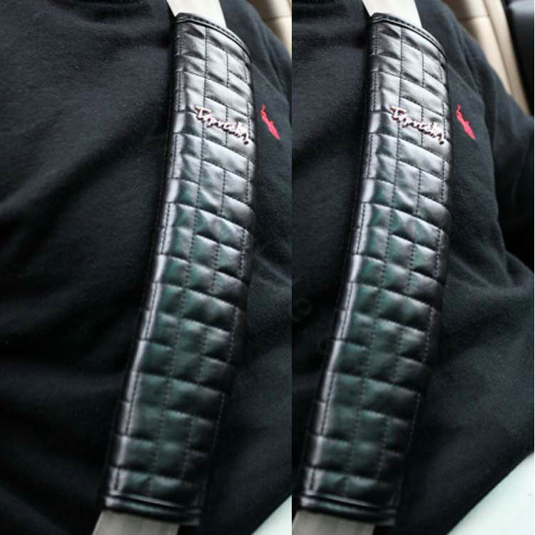 Good Top View PU Leather Automobile Seat Safety Belt Covers Car Decoration 2pcs - Black