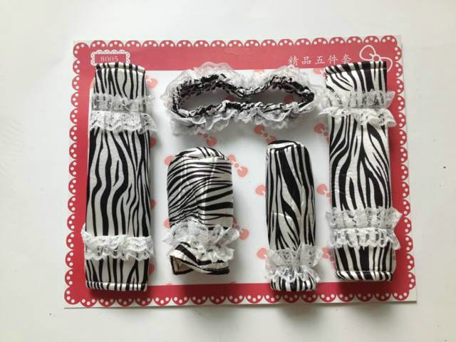 Good Zebra Print Lace Synthetic Fiber Automotive Interior Car Decoration 5pcs Sets - White