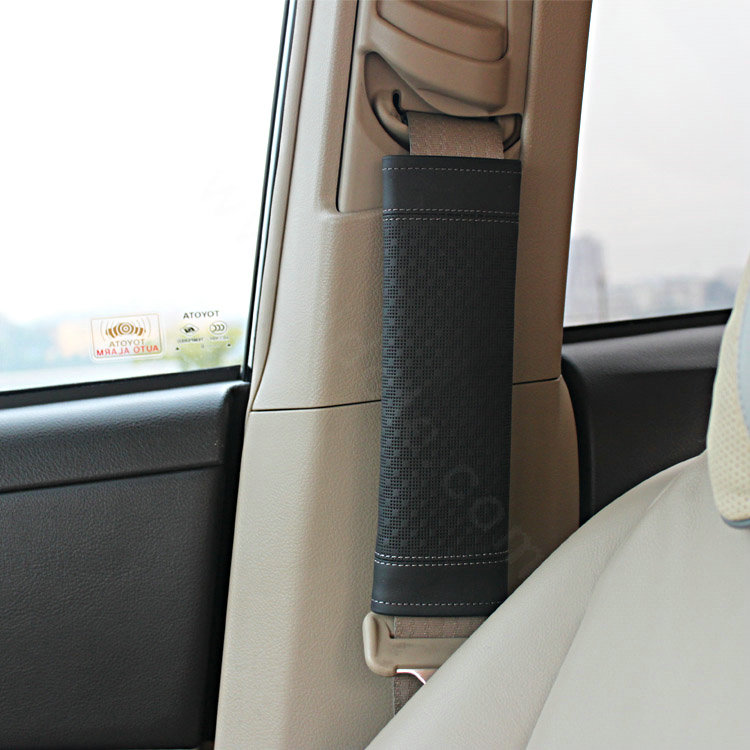 High Quality Real Genuine Leather Automobile Seat Safety Belt Covers Car Decoration 2pcs - Black