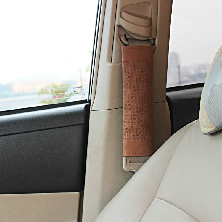 High Quality Real Genuine Leather Automobile Seat Safety Belt Covers Car Decoration 2pcs - Brown