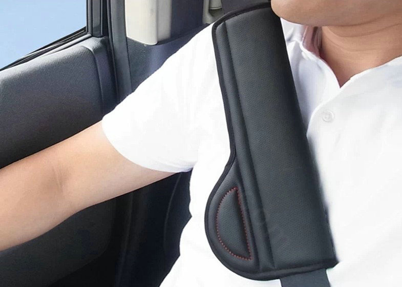 High Quality YAC Genuine Leather Automobile Seat Safety Belt Covers Car Decoration 2pcs - Black