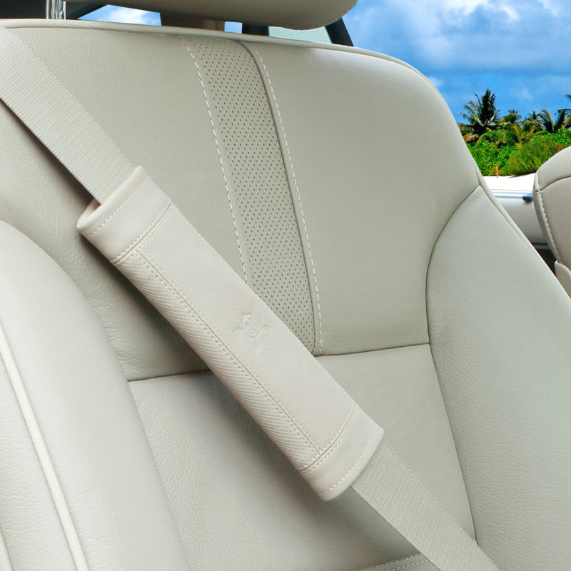 High Quality YBB Genuine Leather Automobile Seat Safety Belt Covers Car Decoration 2pcs - Beige