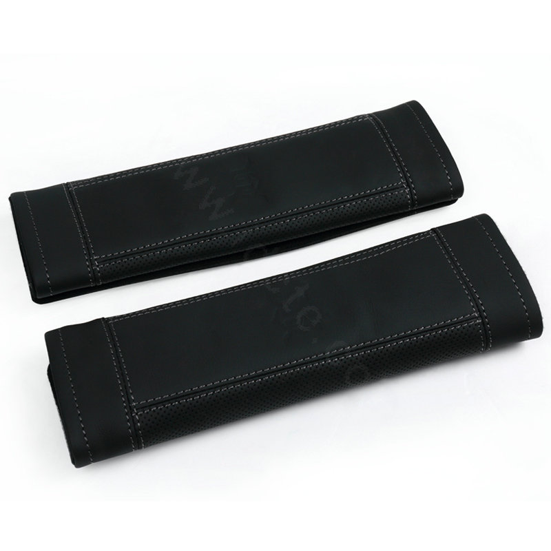 High Quality YBB Genuine Leather Automobile Seat Safety Belt Covers Car Decoration 2pcs - Black