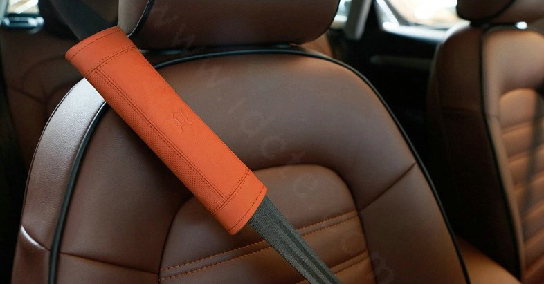 High Quality YBB Genuine Leather Automobile Seat Safety Belt Covers Car Decoration 2pcs - Coffee