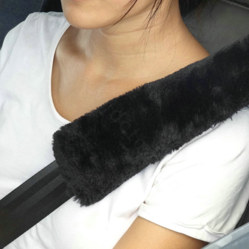 Inexpensive Furry Velvet Automotive Seat Safety Belt Covers Car Decoration 2pcs - Black