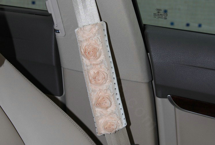 Luxury Flower Print Bud Silk Velvet Automotive Seat Safety Belt Covers Car Decoration 2pcs - Pink