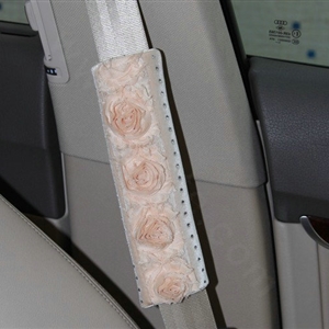 Luxury Flower Print Bud Silk Velvet Automotive Seat Safety Belt Covers Car Decoration 2pcs - Pink