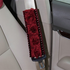 Luxury Flower Print Bud Silk Velvet Automotive Seat Safety Belt Covers Car Decoration 2pcs - Rose