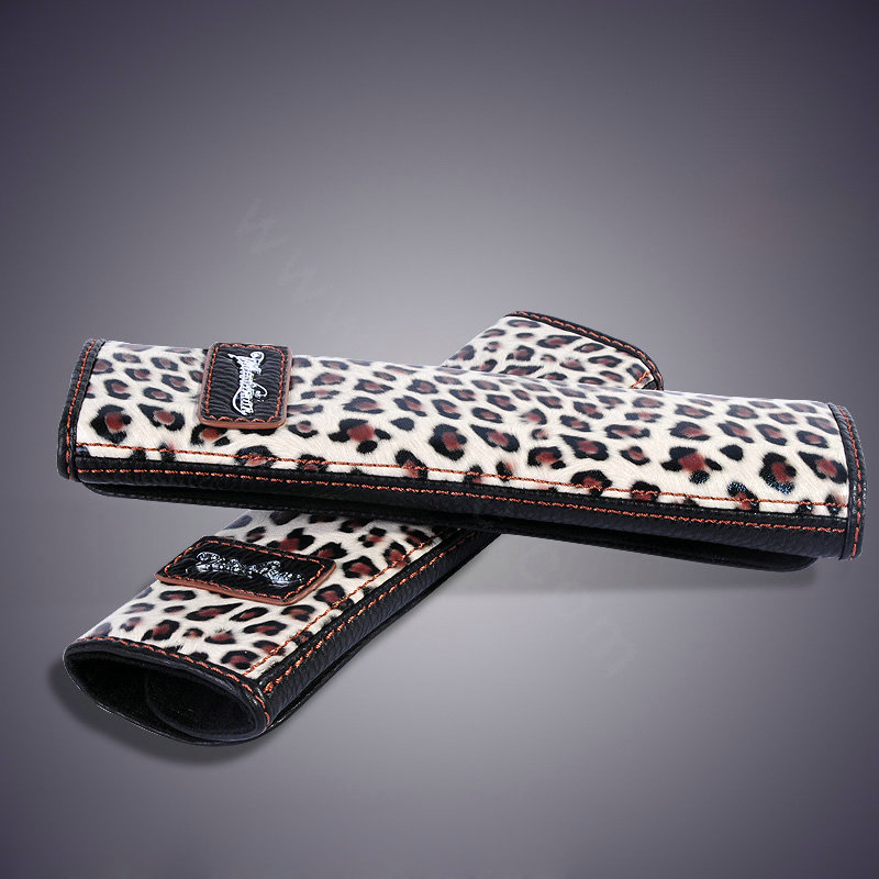 Luxury Leopard Print PU Leather Automobile Seat Safety Belt Covers Car Decoration 2pcs - Brown