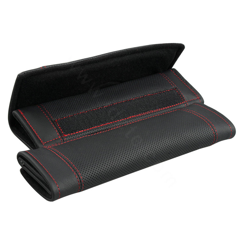 Luxury Real Genuine Leather Automobile Seat Safety Belt Covers Car Decoration 2pcs - Black