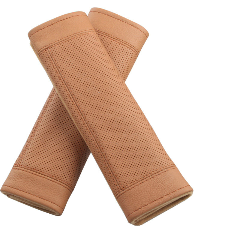 Luxury Real Genuine Leather Automobile Seat Safety Belt Covers Car Decoration 2pcs - Brown