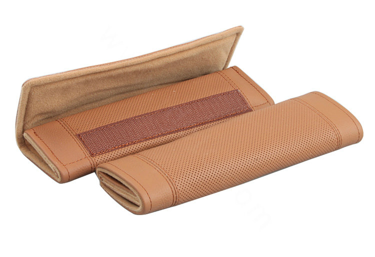 Luxury Real Genuine Leather Automobile Seat Safety Belt Covers Car Decoration 2pcs - Brown
