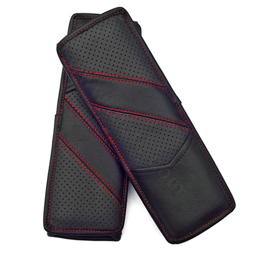 Luxury Real Leather Automobile Seat Safety Belt Covers Car Decoration 2pcs - Black