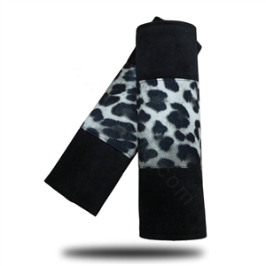 PU Leater Velvet Leopard Print Automotive Seat Safety Belt Covers Car Decoration 2pcs - Black