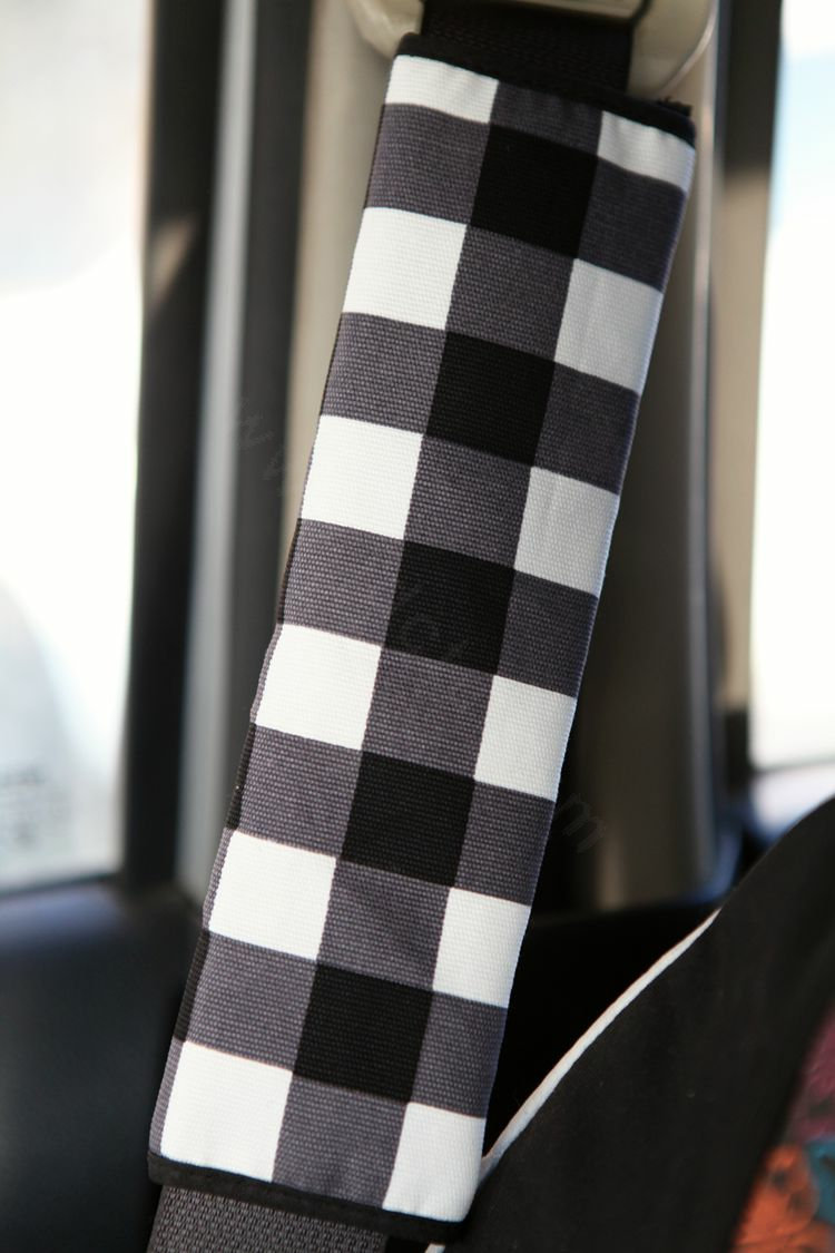 Personalised Canvas Cloth Cotton Lattice Auto Seat Safety Belt Covers Car Decoration 2pcs - White