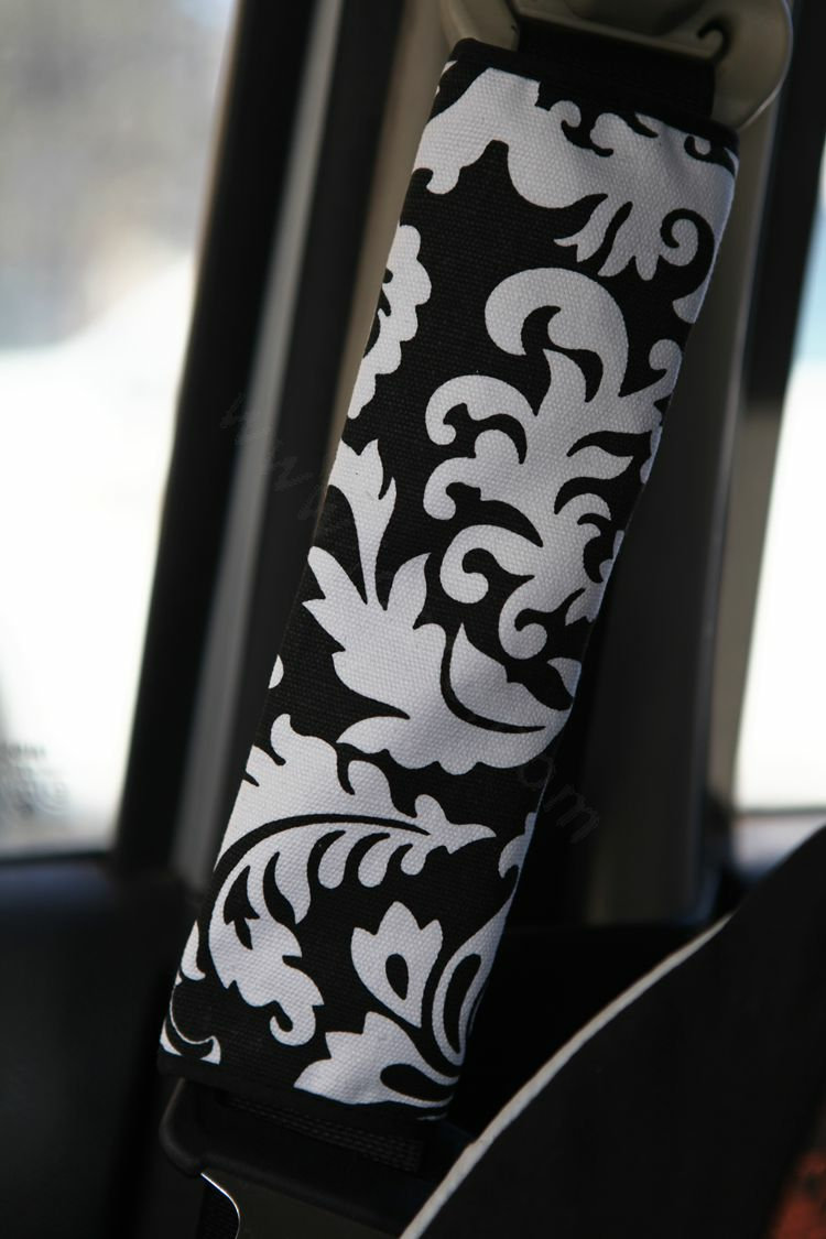 Personalised Canvas Cloth Cotton Lotus Flower Auto Seat Safety Belt Covers Car Decoration 2pcs - White