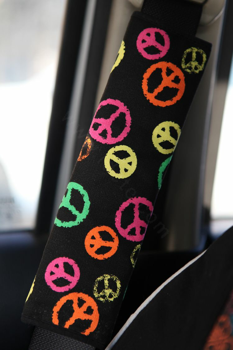Personalised Canvas Cloth Cotton Peace Sign Auto Seat Safety Belt Covers Car Decoration 2pcs - Rose