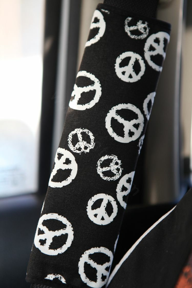 Personalised Canvas Cloth Cotton Peace Sign Auto Seat Safety Belt Covers Car Decoration 2pcs - White