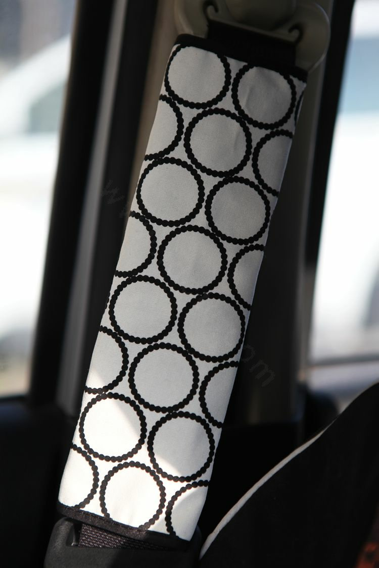 Personalised Canvas Cloth Cotton Polka Dot Auto Seat Safety Belt Covers Car Decoration 2pcs - White