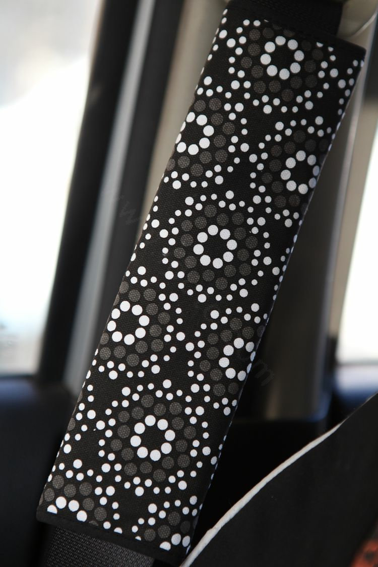 Personalised Canvas Cloth Cotton Snowflake Auto Seat Safety Belt Covers Car Decoration 2pcs - Black