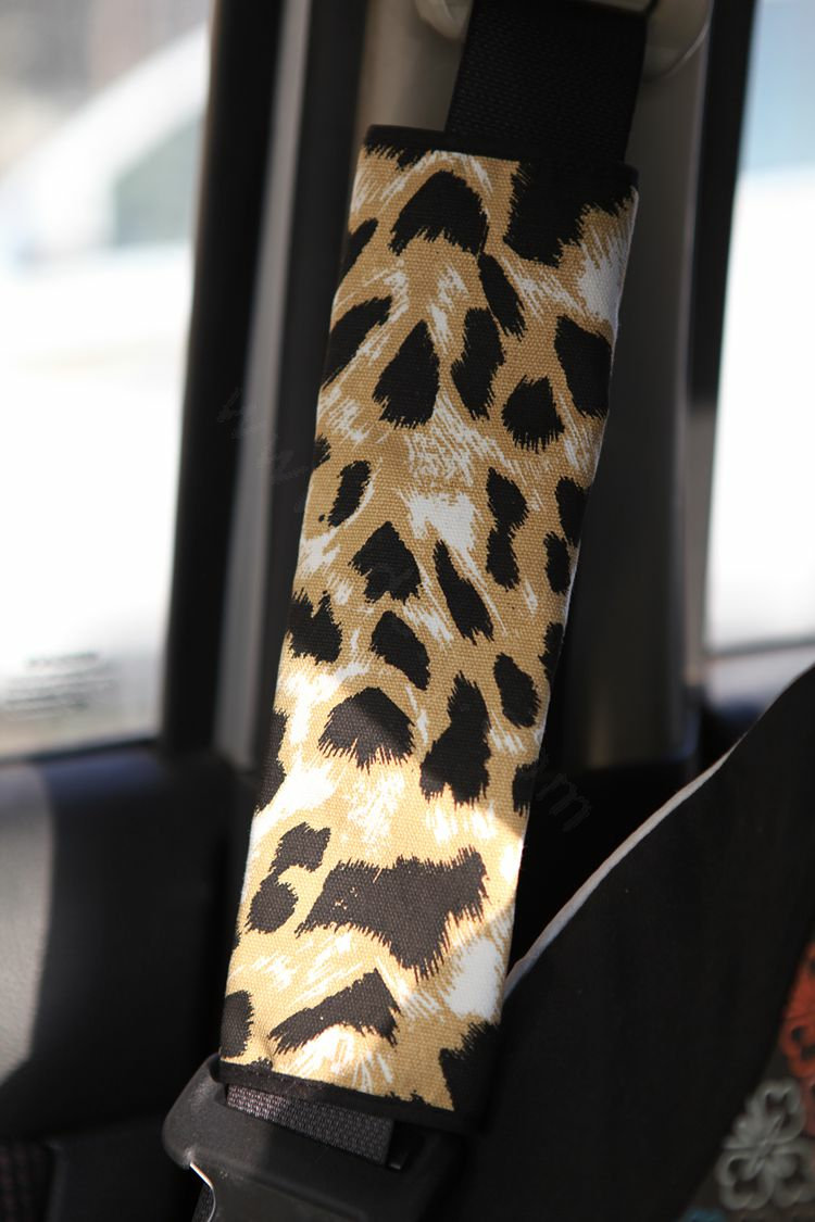 Personalised Canvas Cloth Cotton Tiger Print Auto Seat Safety Belt Covers Car Decoration 2pcs - Brown