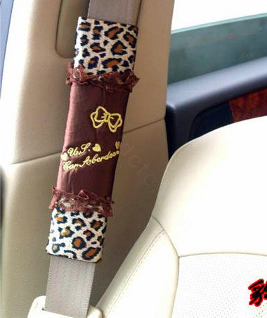 Pretty Bowknot Bud Silk Velvet Leopard Print Auto Seat Safety Belt Covers Car Decoration 2pcs - Brown