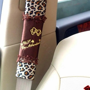 Pretty Bowknot Bud Silk Velvet Leopard Print Auto Seat Safety Belt Covers Car Decoration 2pcs - Brown