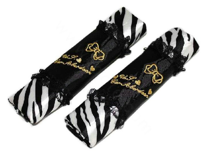 Pretty Bowknot Bud Silk Velvet Zebra Print Auto Seat Safety Belt Covers Car Decoration 2pcs - Black