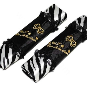 Pretty Bowknot Bud Silk Velvet Zebra Print Auto Seat Safety Belt Covers Car Decoration 2pcs - Black