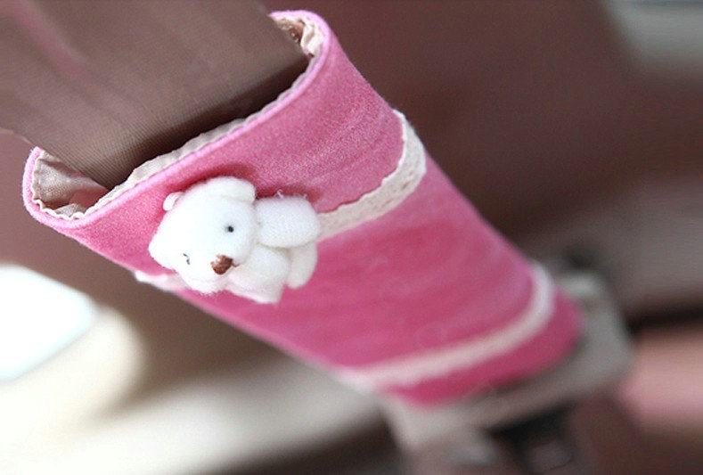 Pretty Bud Silk Velvet Automotive Seat Safety Belt Covers Car Decoration 2pcs - Pink