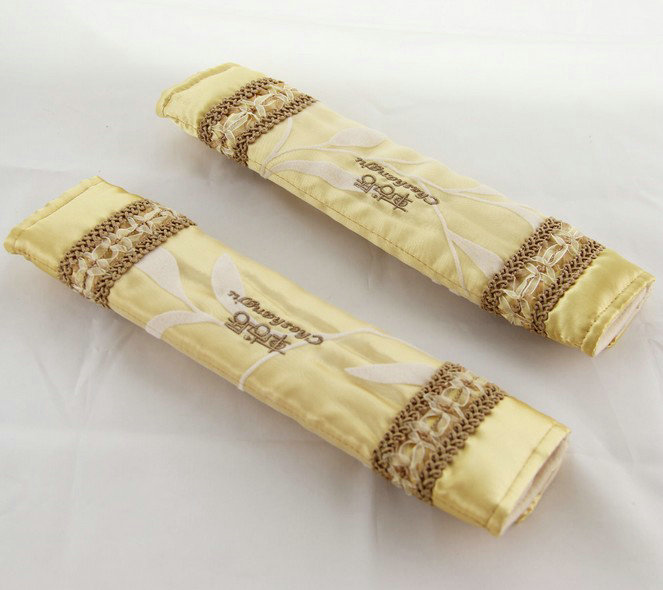 Pretty Flower Print Synthetic Fiber Automotive Seat Safety Belt Covers Car Decoration 2pcs - Beige