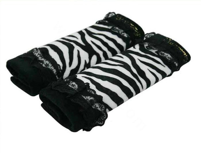 Pretty Lace Bud Silk Velvet Zebra Print Auto Seat Safety Belt Covers Car Decoration 2pcs - Black
